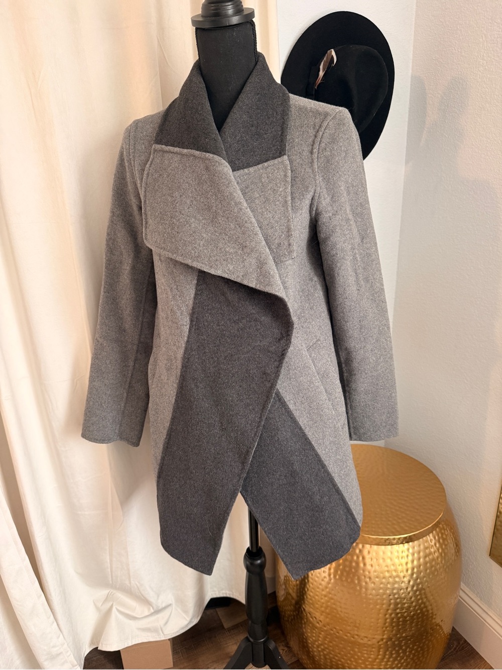 Tahari Two-Tone Gray Wool Blend Asymmetric Pea Coat